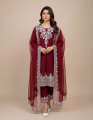 White Embroidered Kurti for Women – 3 Piece Suit with Dupatta & Trouser, Formal/Wedding Dress. 