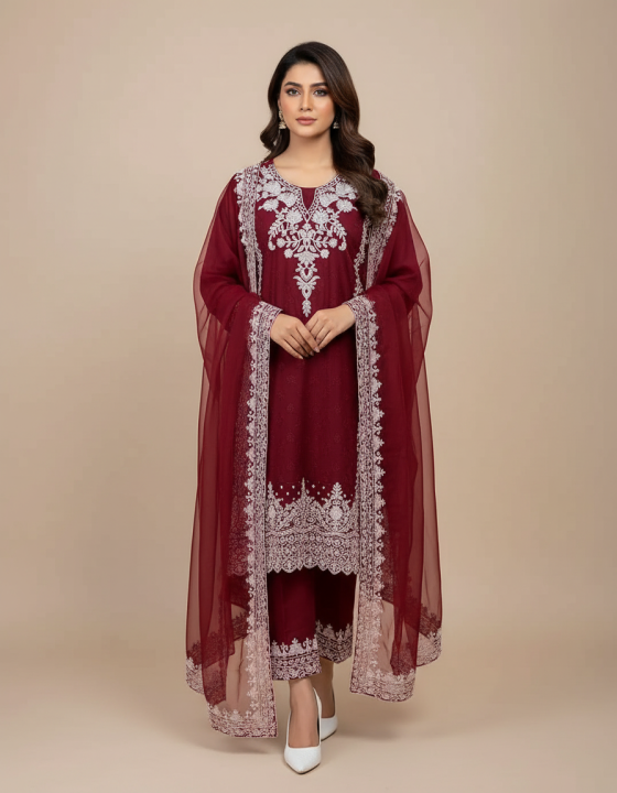 White%20Embroidered%20Kurti%20for%20Women%20%E2%80%93%203%20Piece%20Suit%20with%20Dupatta%20&%20Trouser,%20Formal/Wedding%20Dress%20-%20Image%203