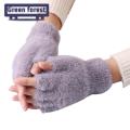 Green forest Winter Gloves Wear Resistant Women Winter Warm Half Finger Gloves Gift. 
