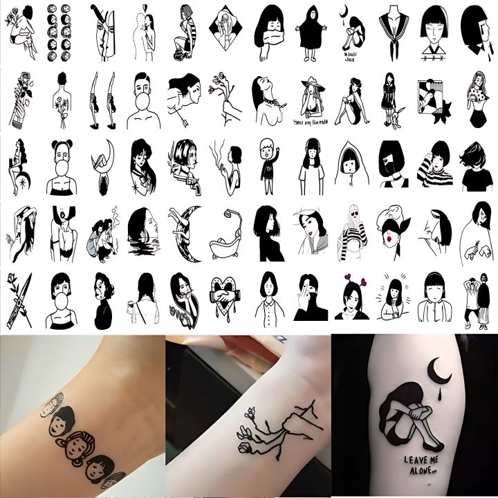 60pcs/set Black Tattoos Adhesive Sticker for Women Men Leg Neck Succubus Boys Girls Couple Tattoos Waterproof Removable