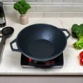Cast Iron Wok 9 without lid & base", Krucible Kitchen,  non stick karahi small size,  Non Stick Cooking Wok, Black Karahi, Classic Series. 