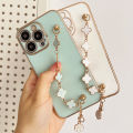 FELMYST Casing For Infinix Note 8i Lucky Alhambra Bracelet Leaf Luxury Plating Van Clee&Arpels Wrist Chain Bracelet Girl Mobile Phone Case Women Lanyard Electroplated Casing Full Cover Camera Protect Bumper Back Soft Shockproof Cover. 