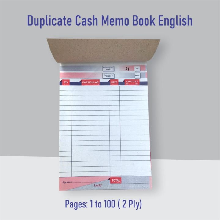 Cash Memo English/Urdu - Bill Book