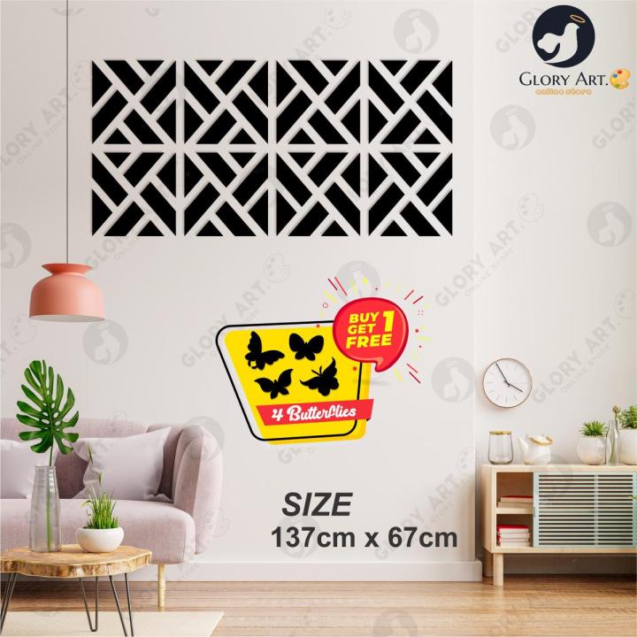 "Glory ART: Free Gift + Black Wooden 8 Seamless Pattern Wall Art Stickers - Home & Office Décor"