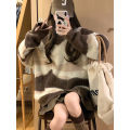 Contrast striped sweater for women with a lazy and loose soft long sleeved knitted top. 