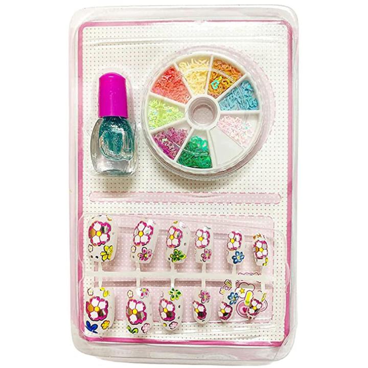 Nail Art kit for Girls Birthday Gift for Girls Little Girls, Kids Pretend Play (Random Cute Nail Designs)- Multicolor