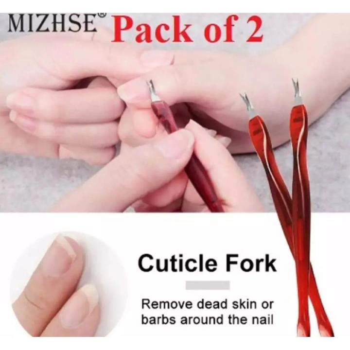 2pcs Nail Cuticle Pusher Art Fork Manicure Tool For Trim Dead Skin Fork Nipper Pusher Trimmer Cuticle Remover