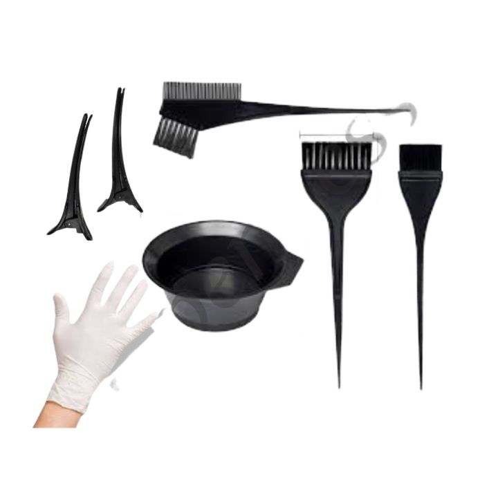 Hair dyeing kit - Pack of 8 Hair coloring set 3 brushes & comb 1 mixing bowl 2 hair clips and 2 pair of gloves for all type of hair color