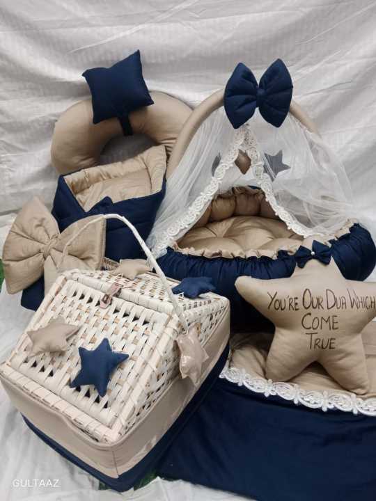 Baby welcome set .Gultaaz Welcome Home Set for New Born | 4 pc set for Baba & Baby  | Bassinet, Carrynests, Diaper