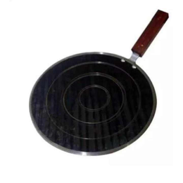 Iron Tawwa Majestic With Wood Handle - Black - Sizes are Available - 1 pc - Tawa , Tava  Kitchen Pan
