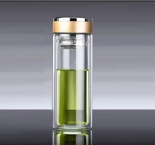 Techmanistan 500ml Double Wall Glass Tumbler, Coffee Tumbler, Hot & Cold Coffee Cup With Strainer & Lid, Double Layer Transparent Tumbler Drinking Cup Bottle
