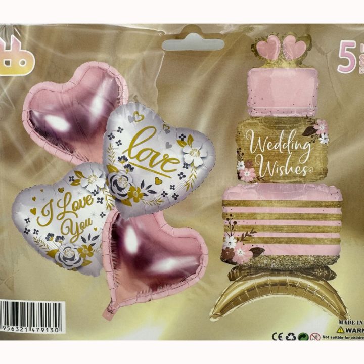 WEDDING WISHES FOIL BALLOON SET - PACK OF 5 FOIL BALLOONS - WEDDING PARTY FOIL BALLOONS