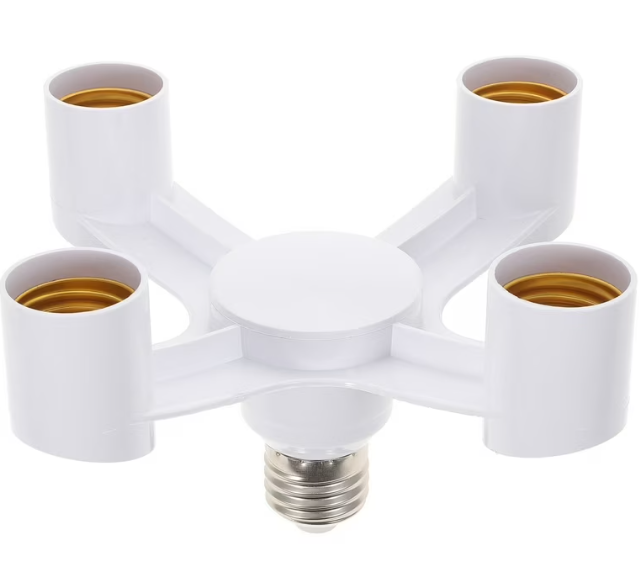 4-in-1 E27 Socket Splitter Adapter for Studio Use – 4 Outlets, 250W Max Load, Compatible with LED/CFL/Incandescent Bulbs