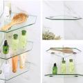 Wall Mounted Glass Bathroom Shelf Modern Shower Caddy Hotel Rack Corner Frame Toilet Diamond Shape Storage Basket Tripod Organiser Holder for Shampoo Glass corner shelve12x12inch. 
