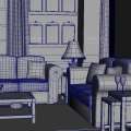 MAYA Indoor Scene Maya Living Room Corner Sofa Tea Table Pillow Desk Lamp Curtain Fruit Tray Model -03354. 