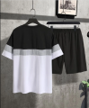 Summer Men Letter Graphic Color Block Tee & Drawstring Waist Shorts Track suit for Summer. 