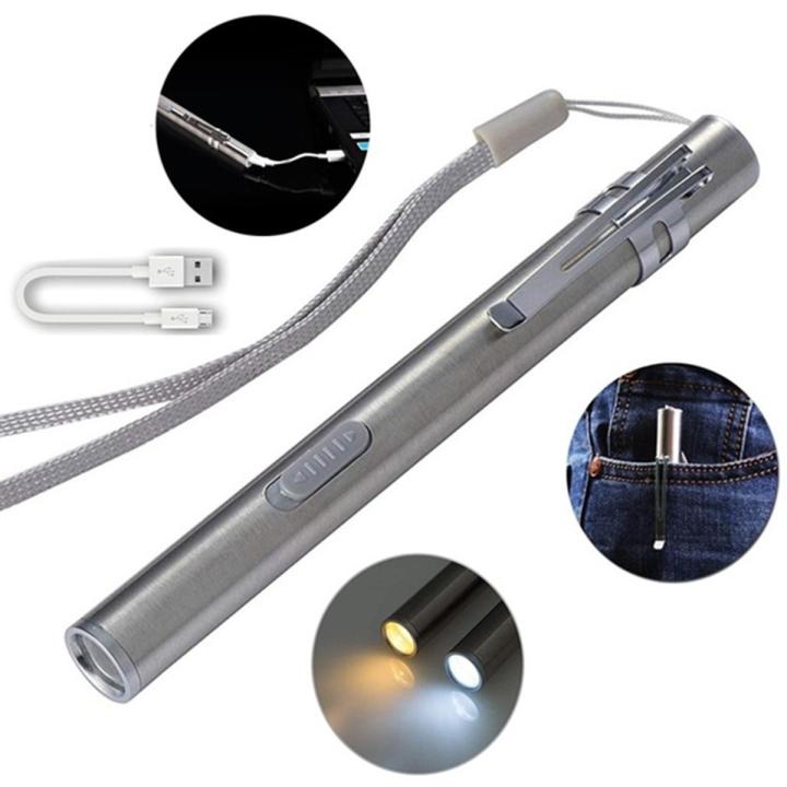 Mini Pocket Pen Flashlight Pencil Torch LED USB Rechargeable Light Outdoor