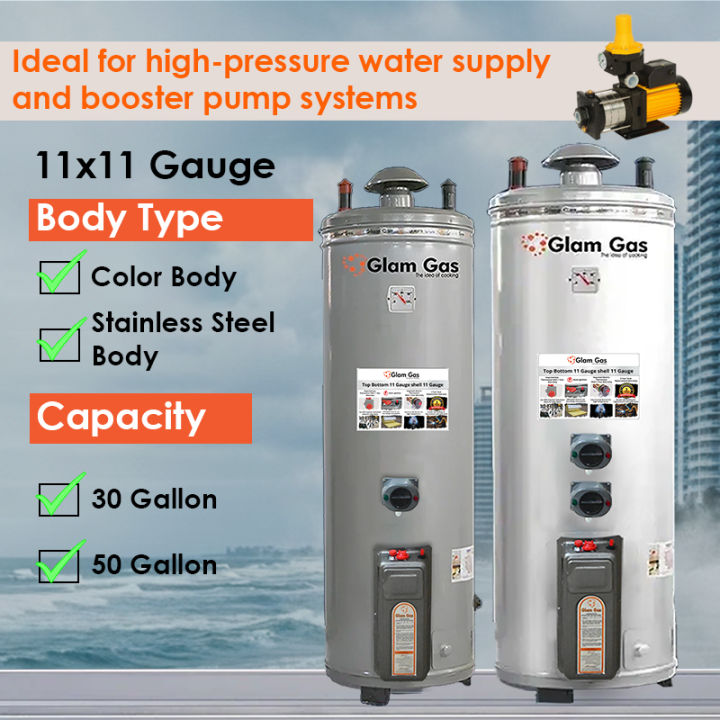 11×11 Gauge Geyser | Gas + Electric | Stainless Steel & Color Body | 30 & 50 Gallon | High Pressure