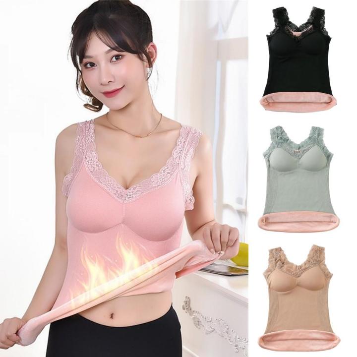 Stretch Fabric Plus Size Thermal Vest Breathable Material Plus Size Lace Thermo Lingerie Top Winter Inner Wear for Cold Weather