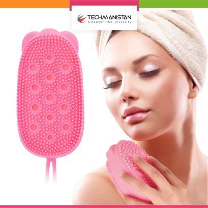Techmanistan Silicon Bath Body Brush, Exfoliating Body Scrub Brush, 2 in 1 Ultra Soft Bath Sponge Shower Brush and Body Massager, Baby Shower Brush, Shampoo and Gel Dispenser, Loofah Brush, Body Cleaning Scrubber for Man, Women and Children