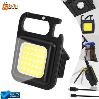 COB Keychain light Mini Small Rechargeable Flashlight 3 Light Modes Portable Pocket Light with Folding Bracket Bottle Opener and Magnet Base for Fishing, Walking and Camping | Skyhibazaar