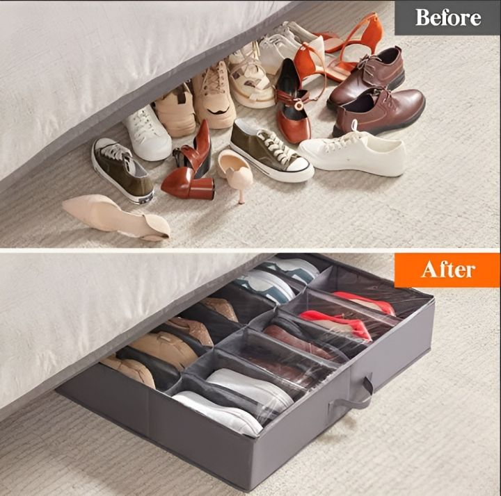 12%20Pocket%20Shoes%20Storage%20Bag/Shoes%20Under%20Bed%20Shoe%20Organizer%20Bag%20Hard%20Solid%20Fabric%20with%20Clear%20Plastic%20Zip%20Cover%20-%20Image%204