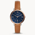 Fossil Jacqueline Brown Leather Strap Blue Dial Quartz Watch for Ladies - ES4274. 