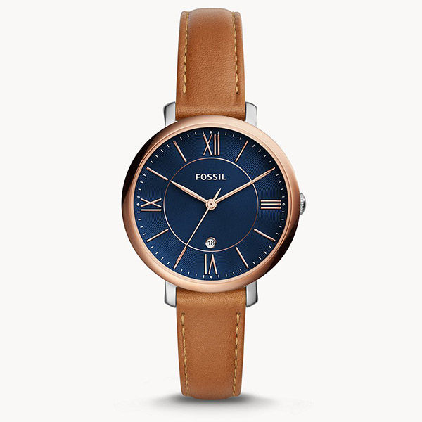 Fossil Jacqueline Brown Leather Strap Blue Dial Quartz Watch for Ladies - ES4274