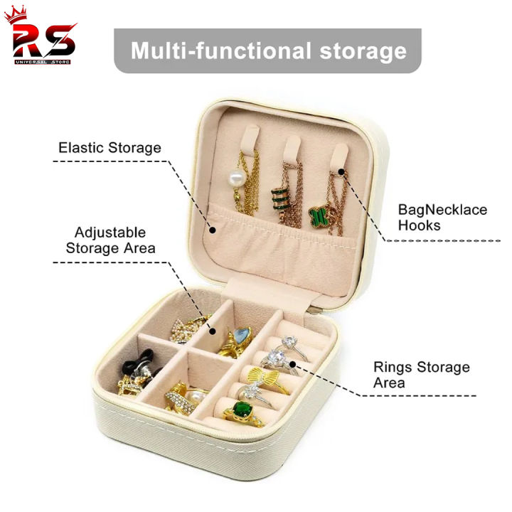 Travel Leather Pocket Jewellery Organizer | Mini-Portable-Travel-Jewelry-Leather-Storage-Box-Organizer | Rs universal store (Mix/Random color)