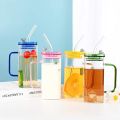 Techmanistan Random Color 400ml Square Glass Mug With Handle, Straw & Lid, Drinking Glass, Adorable Glass Cups with Lids and Straw, Glass Tumbler Coffee Cup Coffee Mug. 