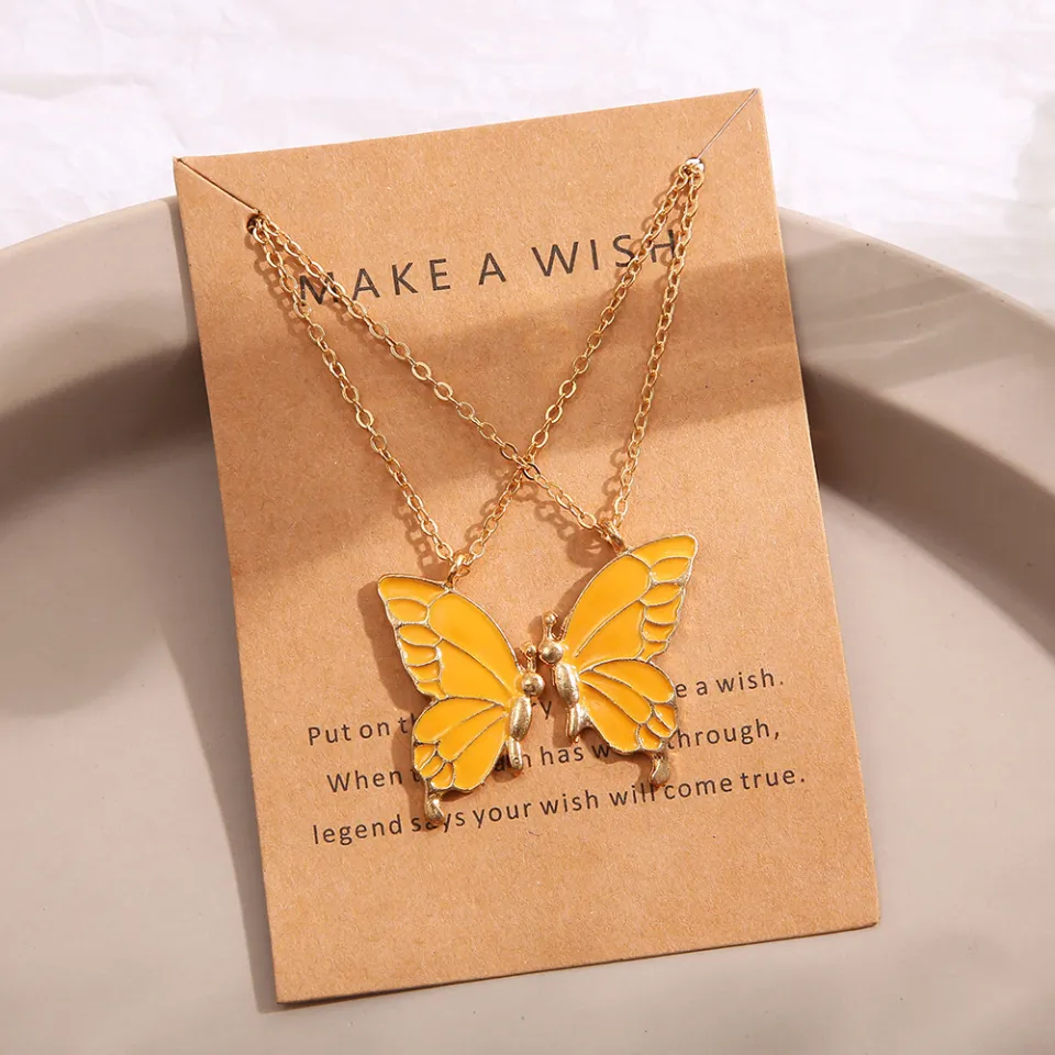 2PCS/Set Enamel Butterfly Pendant Necklace For Women Jewelry Best