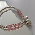 【beauty code】QMCOCO Korean Silver Color Strawberry Crystal Bracelet New IINS Style Pink Round Beads Bracelet For Women Birthday Party Gift. 