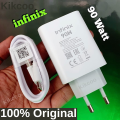 infinix Original 90W Fast Charger | Original infinix 90W Fast Charging Adapter with Cable | infinix 90 Watt Box Pulled Original Power Adaptor with 100cm Cable And Without Cable For infinix Note 50 Pro. 
