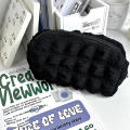 Polyester Pencil case Adorable 23*6*10cm Black/Beige Korean stationery Puffs Pen case for Students Office Artists Organizing Travel. 