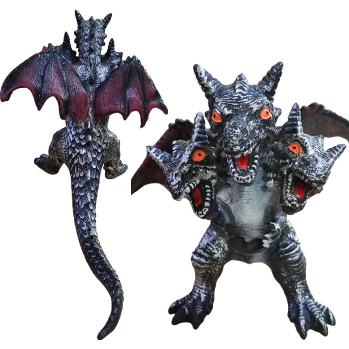 Big Size High Quality 3 Head Black Dragon For kids - Model Toys Animal Rubber Action Figure Toy for Kids Gifts - 18 inch/9inch (B Grade)