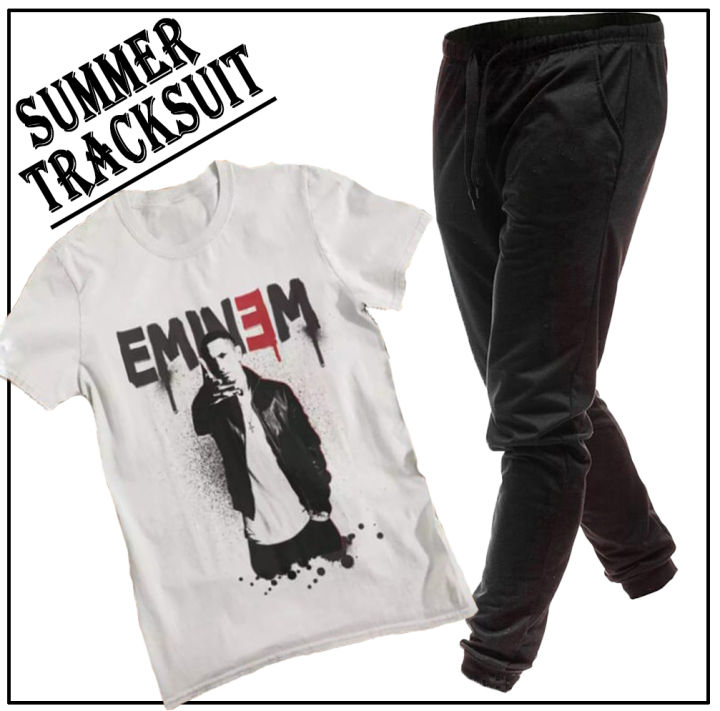 Trendy EMINEM Tracksuit for Men & Boys Gym Wear printed half Sleeve T-Shirt & Trouser for Summer Collection Elegant Wear