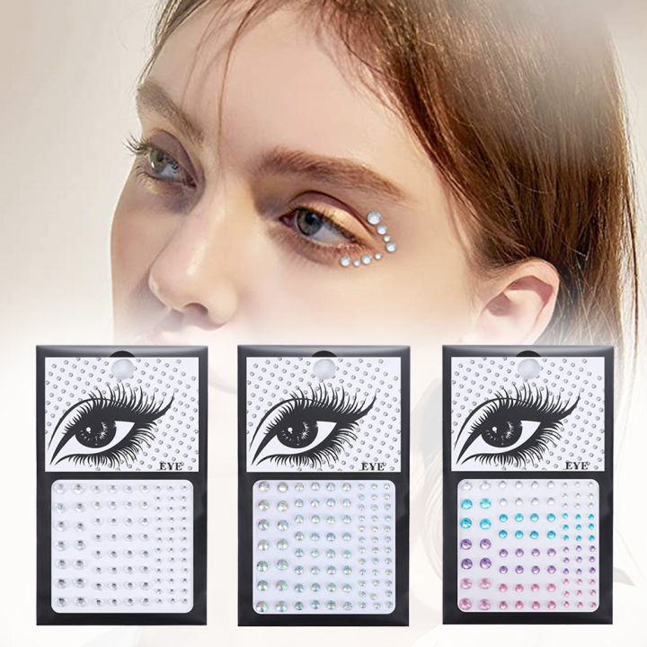WKOUD Dots Sticker Nose Stud Self Adhesive Rhinestones Non Piercing Eye Ear Face Body Jewelry For Women Stickers Crystal