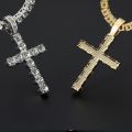 Men Women Hip Hop Cross Pendant Necklace With 4mm Zircon Tennis Chain Iced Out Exquisite Bling Jewelry Fashion Trendy Creative. 