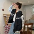 Jacket2022Summer Women'sinsKorean Style Letter Print Student Baseball Uniform Spring and Autumn Loose Long Sleeve Jacket Fashion. 