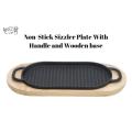 Cast Iron Steak Sizzler plate with handle - Non-stick Platter with Wood Underline - 30 cm x 16 cm Pan Hot Plate Sizzling Pan Steak Plate - KitchenCo. 