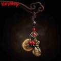 Vintage Brass Money Bag Keychain Pendant Handmade Rope Lucky Feng Shui Hanging Jewelry Ancient Five Emperors Coins Car Key Chain. 