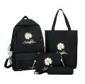 4pcs/Set Student School Bag Backpack Flower Daisy Printing Large Capacity Canvas Backpack INS Simple Crossbody Bag For Teenager. 