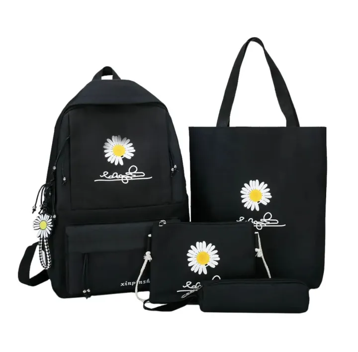 4pcs/Set%20Student%20School%20Bag%20Backpack%20Flower%20Daisy%20Printing%20Large%20Capacity%20Canvas%20Backpack%20INS%20Simple%20Crossbody%20Bag%20For%20Teenager%20-%20Image%202
