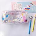 Cute Unicorn Glitter Liquid Pencil Case High Capacity Pencil Bag Transparent Glitter Pencil case For Girls Pen Box School cute girls stationery | Cute stationary items for girls. 