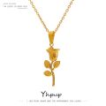 Yhpup Trendy Metal Rose Flower Pendant Necklace 316 Stainless Waterproof Jewelry Collar Necklace. 