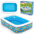Bestway 54120 Happy Flora Swimming Pool For Kids 90 Inch Inflatable Rectangular Large Kids & Family Swimming Pool Summer Season Pools Party With Inflatable Vinyl Deep Swimming Pool with 22 Inch depth 5 foot width & 7.5 ft. 