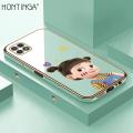 Hontinga for Samsung Galaxy A22 5G Back Cover（Free Lanyard）Luxury 6D Plating Cute Cartoon Happy Girl Side Pattern Case Soft Silicone Square Phone Cases. 