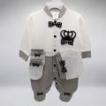 Super Fancy 3D Crown Baby Bow Romper With Cap & Mitton - 0 to 6 Month - White & Gray. 
