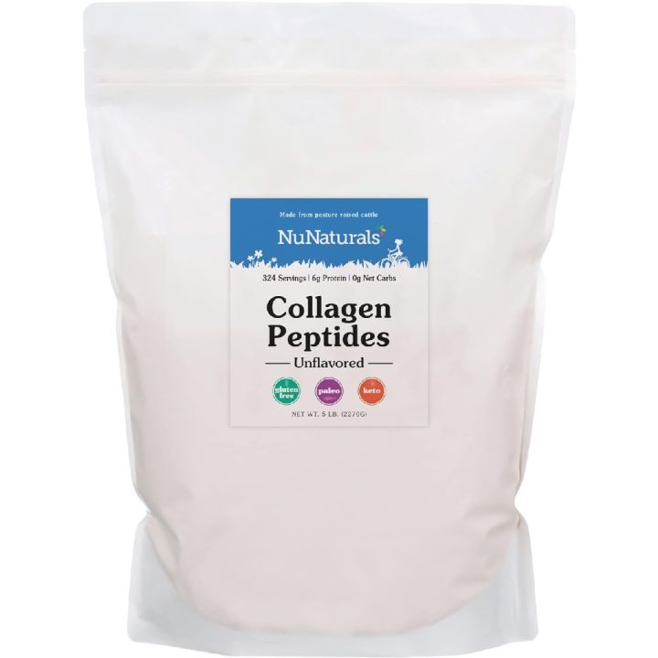 Nunaturals Collagen Peptides Powder (Type I, III), for Skin, Hair, Nail, and Joint Health, 5 lbs