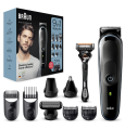 BRAUN All-in-one trimmer 5 for Face, Hair, and Body, Black/Blue 9-in-1 styling kit with Gillette Fusion5 ProGlide razor, MGK5280. 